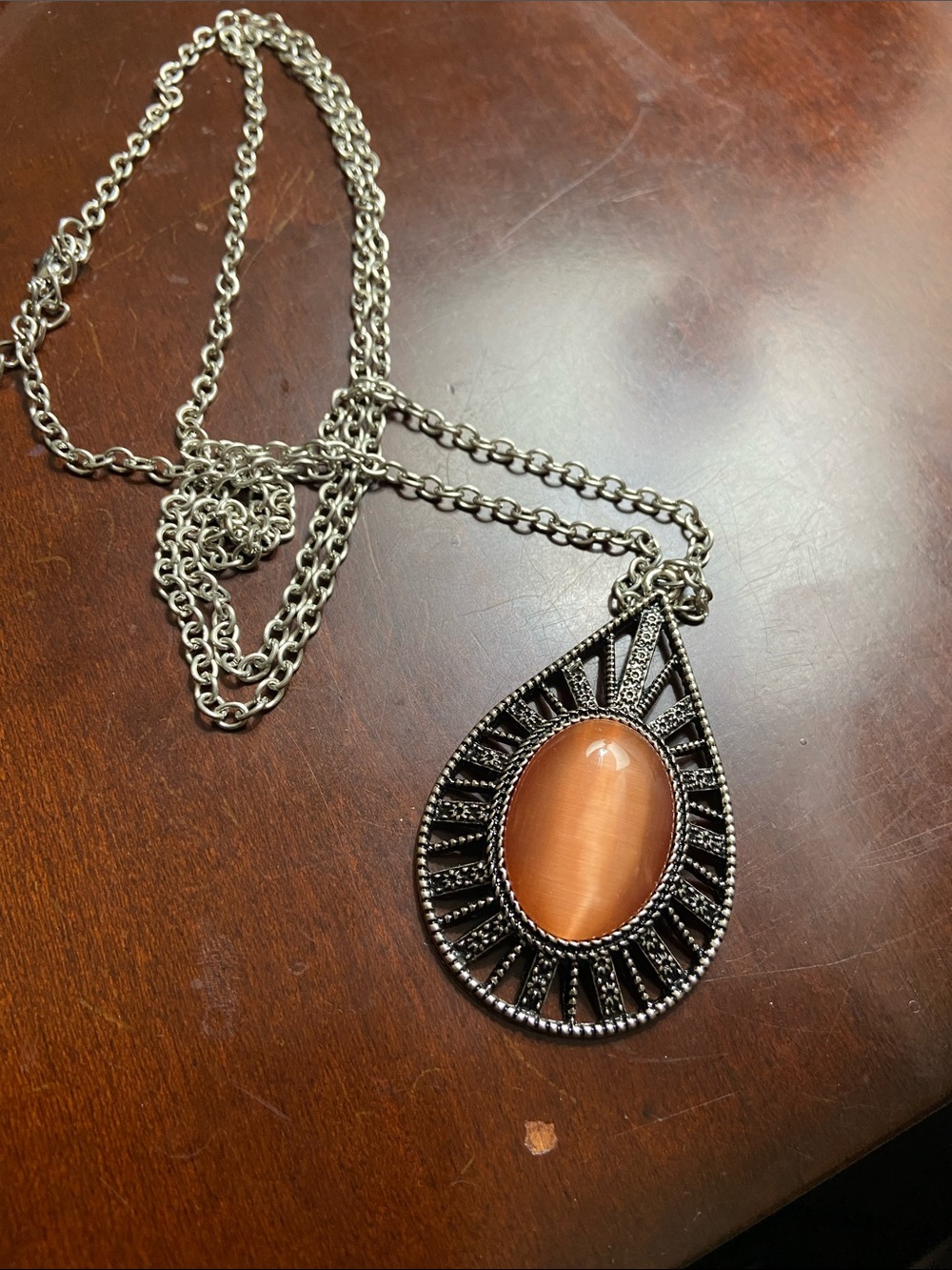 paparazzi Silver-Tone Teardrop Necklace with Copper-Orange Stone